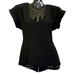 Vena Cava Black Scoop Neck Zip Back High-Low Fitted Top